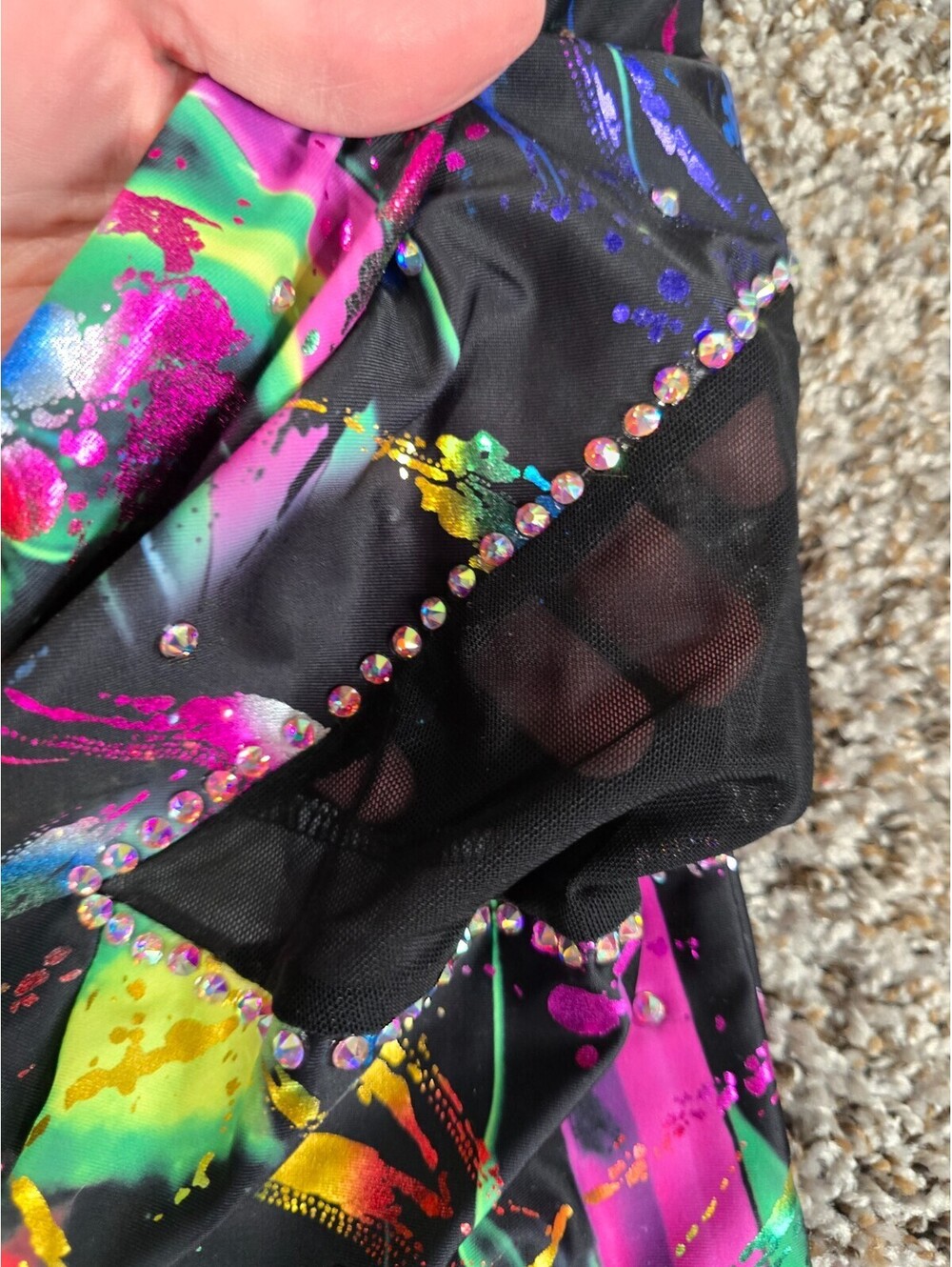 Girls Sz 12 Colorful Paint Splatter Dance Leotard Pants Neon Colors - Picture 3 of 4